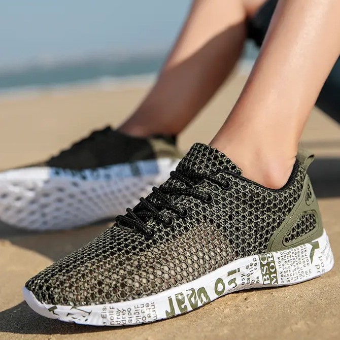Summer Men's Shoes Breathable Thin Hollow Mesh Large Mesh Single-layer Shoes plus size Men's Sports Leisure Running Trendy Shoes