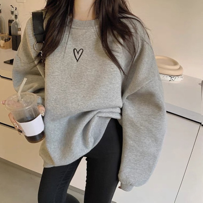 Thin/fleece-lined spring, autumn and winter loose sweater women's lazy style Korean style couple's coat bottoming shirt top women's clothing