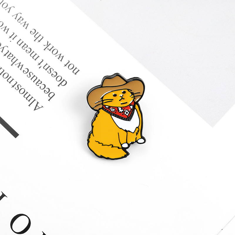 Picture of Japanese cartoon cowboy hat yellow cute cat creative clothing all-match accessories metal badge
