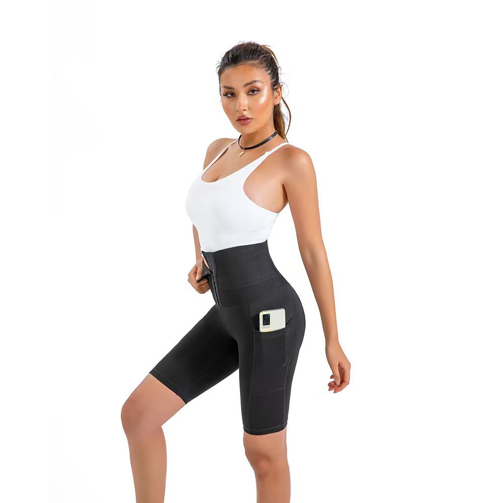 Picture of Cross-border Abdominal Waist Fitness Pants Women's Tight Large Size Running Quick-drying Sports Shorts High Waist Hip-lifting Five-point Pocket