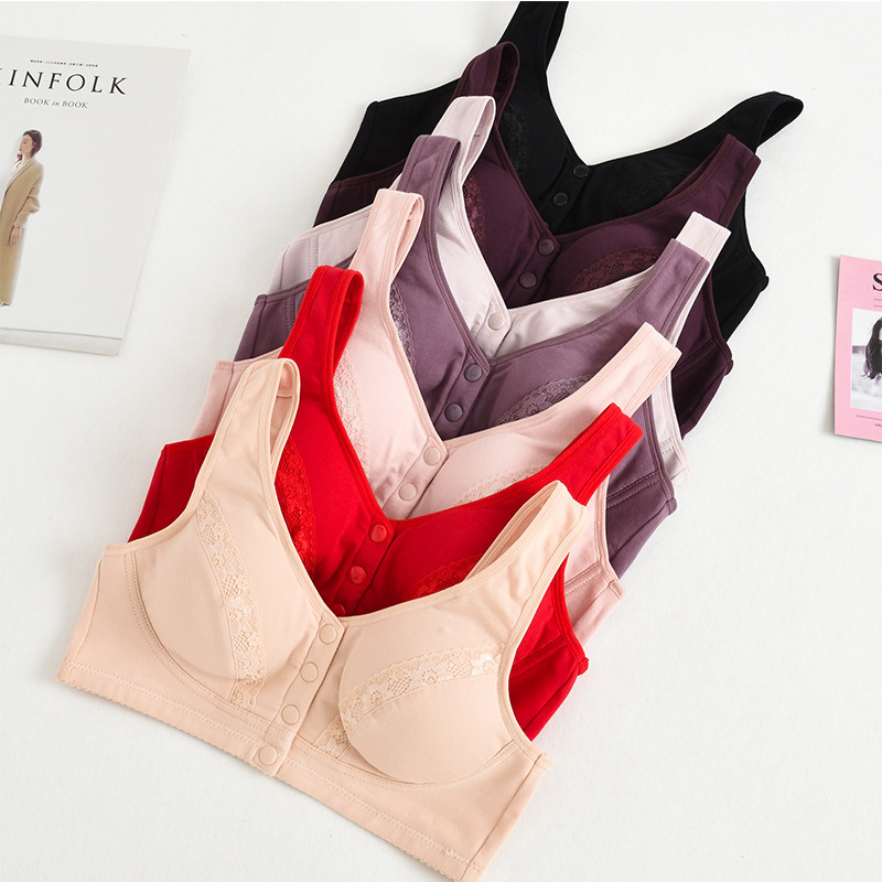 Picture of Mom's Underwear Women's Bra No Steel Ring Vest Thin Front Buckle Middle-aged and Elderly 50-year-old plus size Breathable Bra
