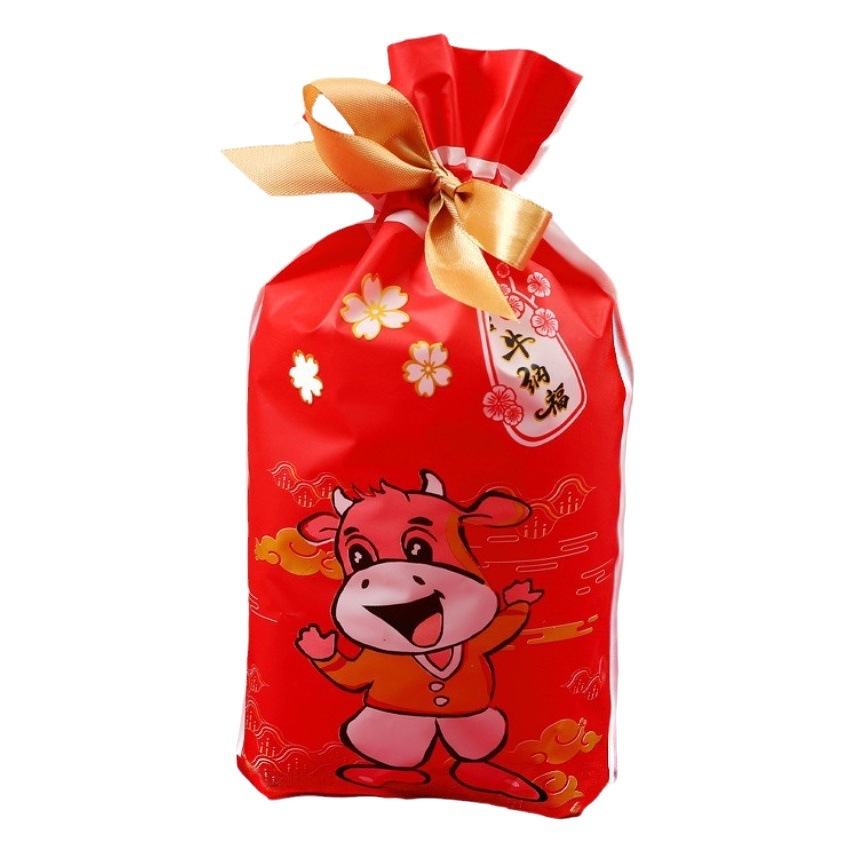 New year cute cow drawstring bag can hold snowflake crisp nougat lollipop