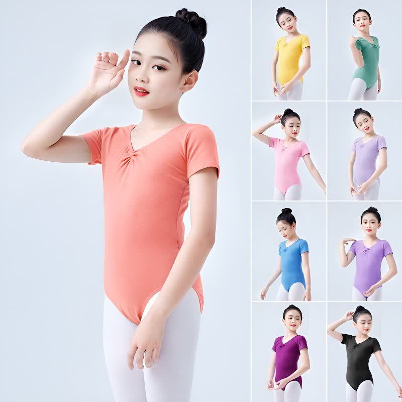 Summer Girls' Basic Open Buckle Body Dress Simple Short-sleeved Folk Dance Practice Dress Children's Chinese Dance Open Buckle Dance Dress