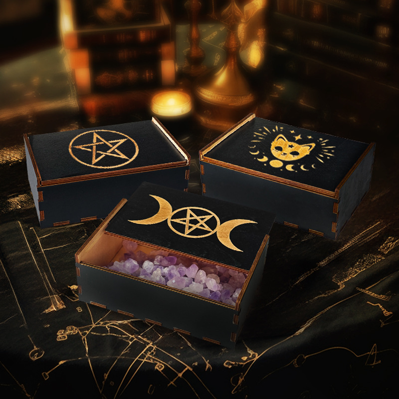 2024 New Twelve Constellation Lotus Push-pull Wooden Box Tarot Packaging Wooden Box Storage Box Gift Wooden Box