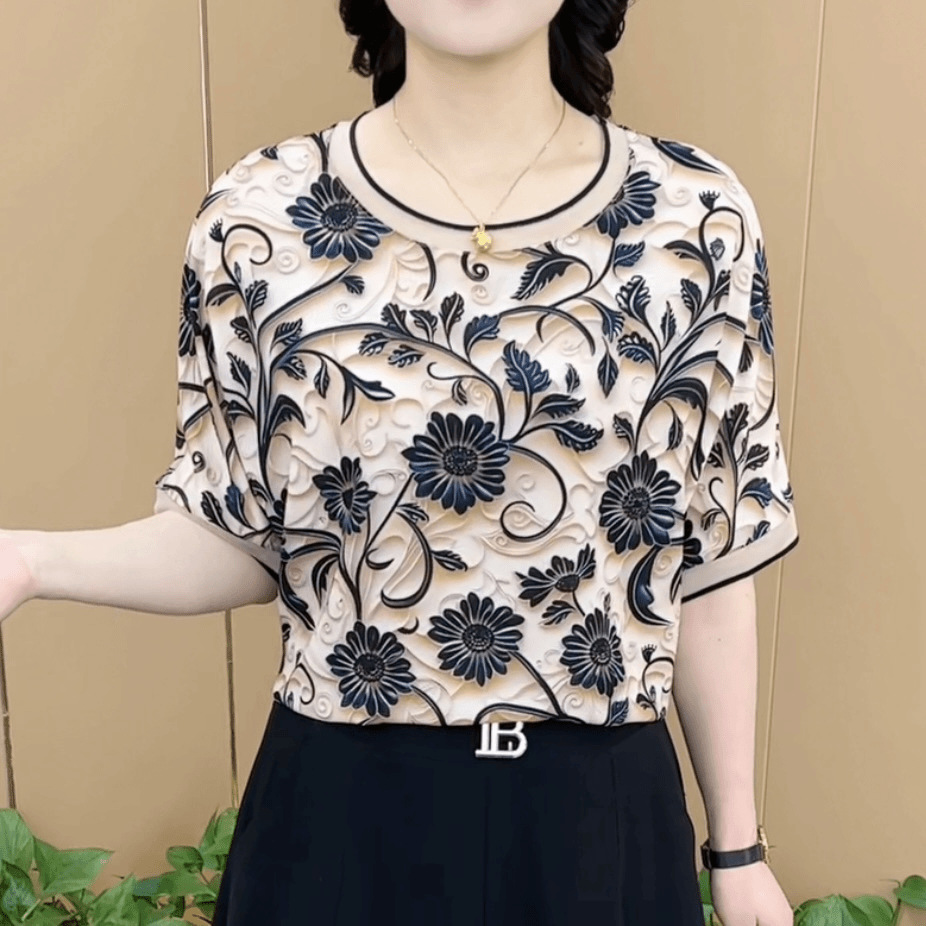 Picture of Summer New 2024 Age-reducing Printing Fashion Loose Elegant Light Luxury Thin Short-sleeved Shirt Women's Trendy