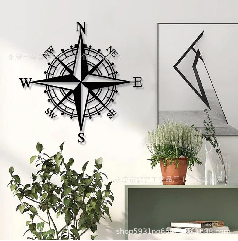 Hallway background wall decoration laser cutting silhouette navigation compass crafts wall decoration cross-border hot sale pendant
