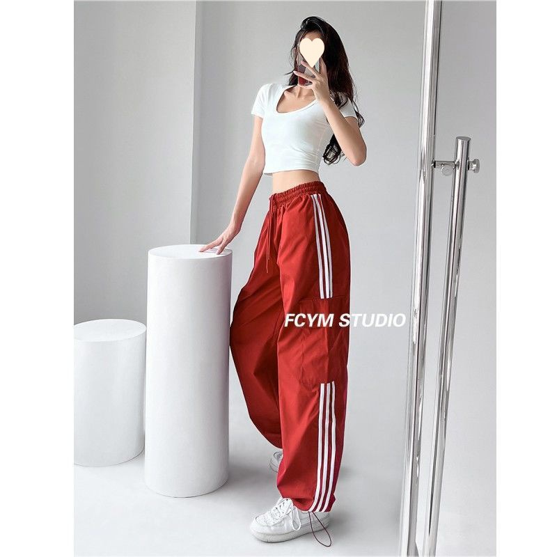 Picture of European and American style hot girl three-bar wide-leg overalls pants women's autumn street high waist slimming sports loose drag high street tide