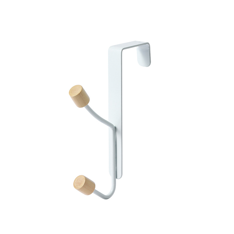 Picture of Japanese-style simple wood double hook punch-free door hanging clothes hook coat hook wall hanging door back storage rack