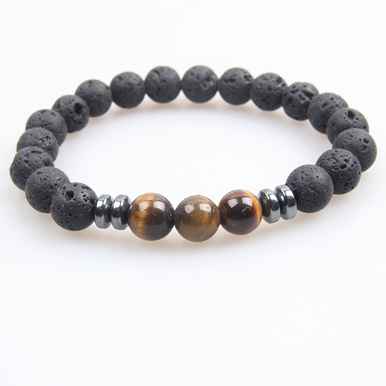 Picture of Zhou Lianfa Tiger Eye Bracelet Men's 8MM Beads suit Elastic Adjustable Black Crystal Beads Suitable for Ladies Ceremony