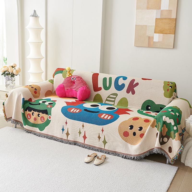 Ins Cartoon Sofa Towel Cover Cloth Outdoor Living Room Sofa Cover Towel Double-sided Sofa Cushion Four Seasons Universal Sofa Cover