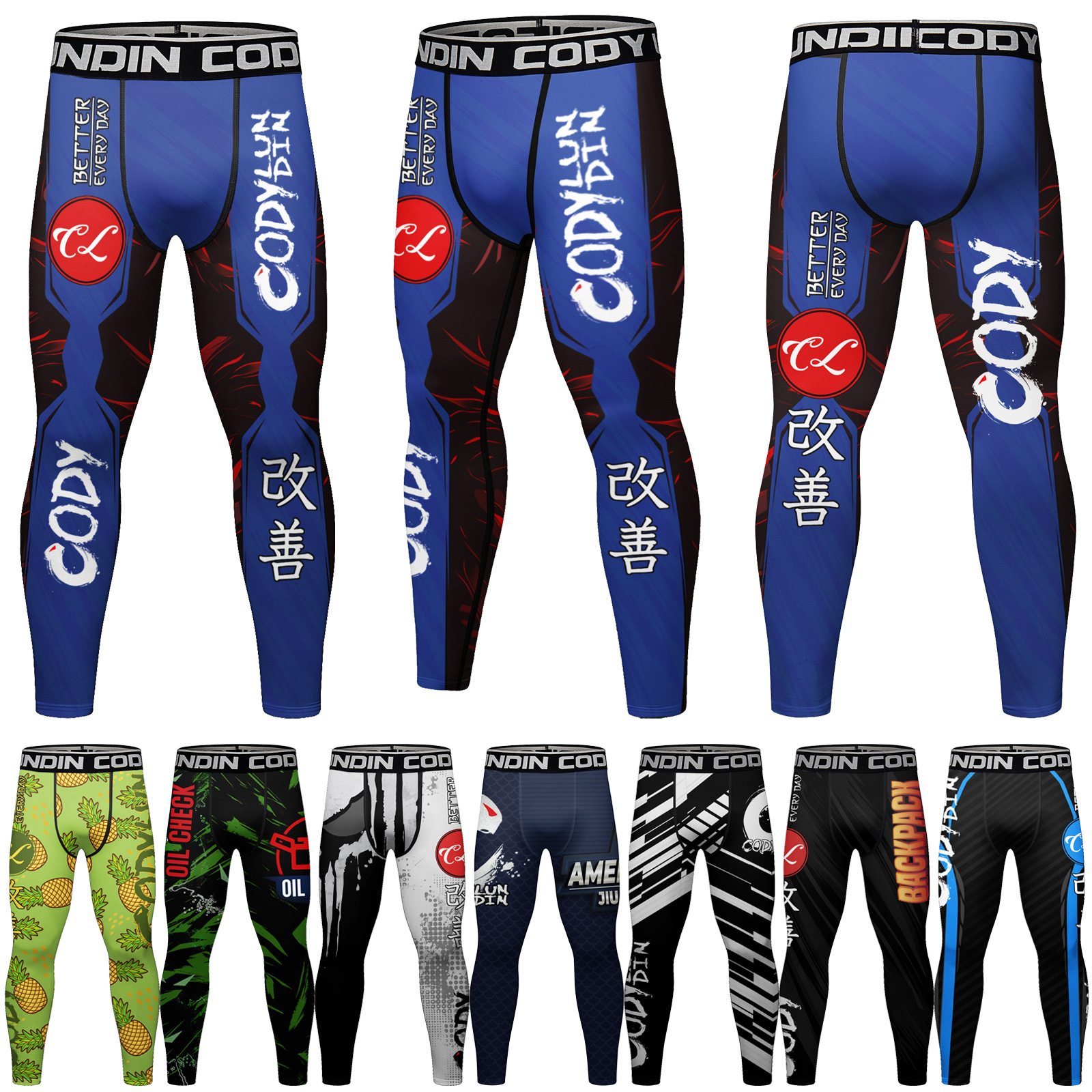Men's Summer and Autumn New Running Fitness Trousers Sweat-wicking Quick-drying Exquisite Printed Tight Comfortable Casual Sports Trousers