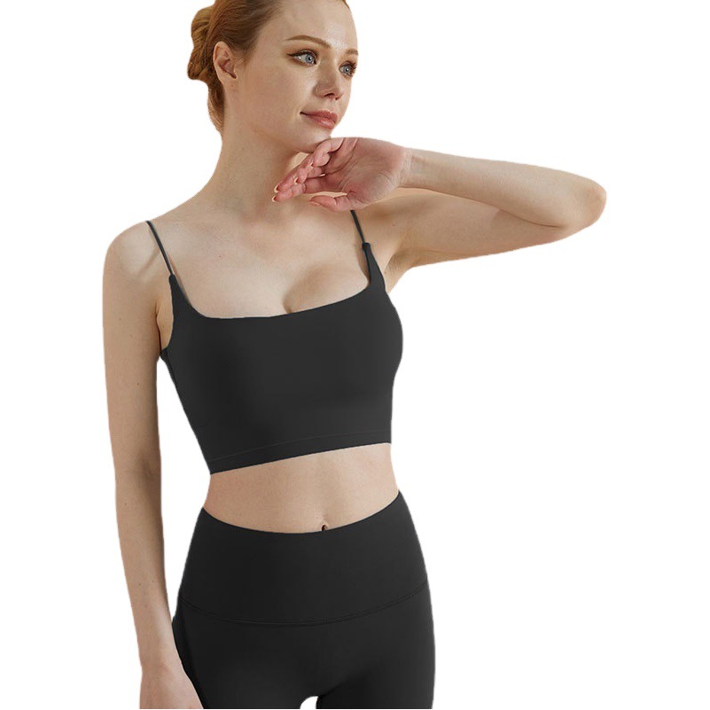 Thin Shoulder Strap Yoga Bra Women's European and American Outer Wear Sling Simple Yoga Beauty Vest with Chest Pad Fitness Sports Underwear