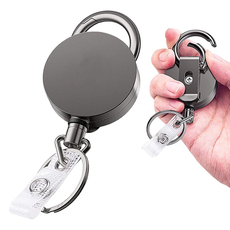 4cm black metal easy-pull buckle retractable keychain easy-pull with belt clip ID buckle embossing mold opening customization