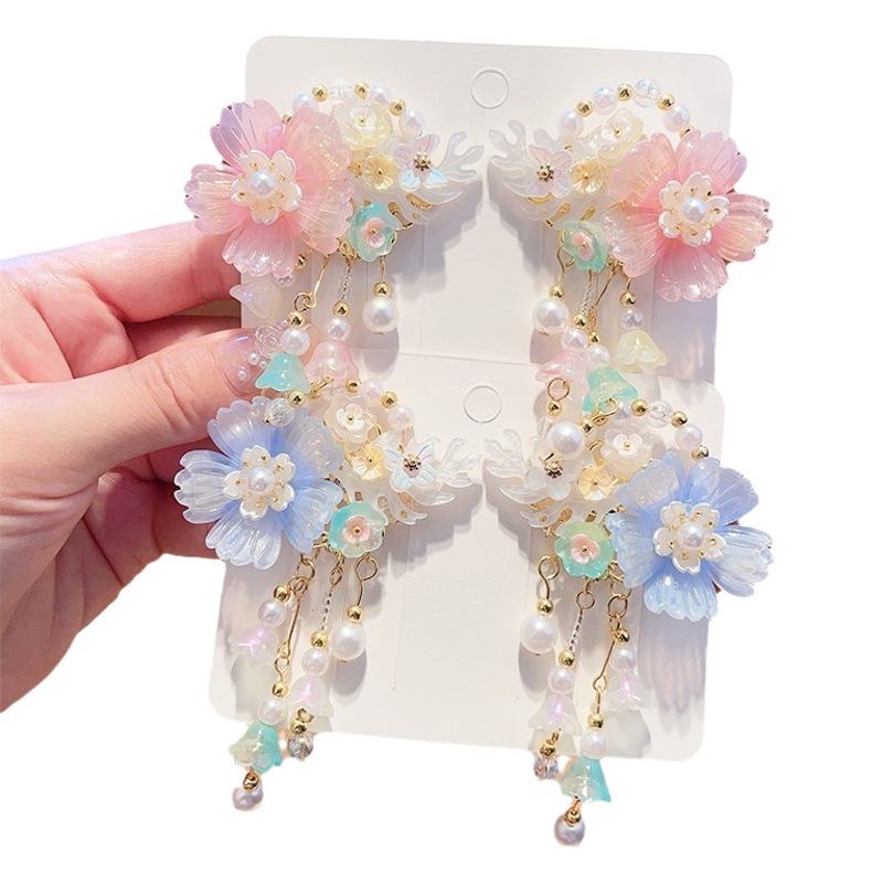 Picture of Hanfu Headwear for Girls and Children Chinese Style Walking Tassel Hairpin for Girls Super Fairy Princess Ancient Dress Flower Hairpin Headwear