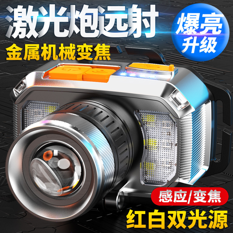LED headlamp strong light zoom charging outdoor night fishing long-range outdoor flashlight super bright head-mounted miner's lamp