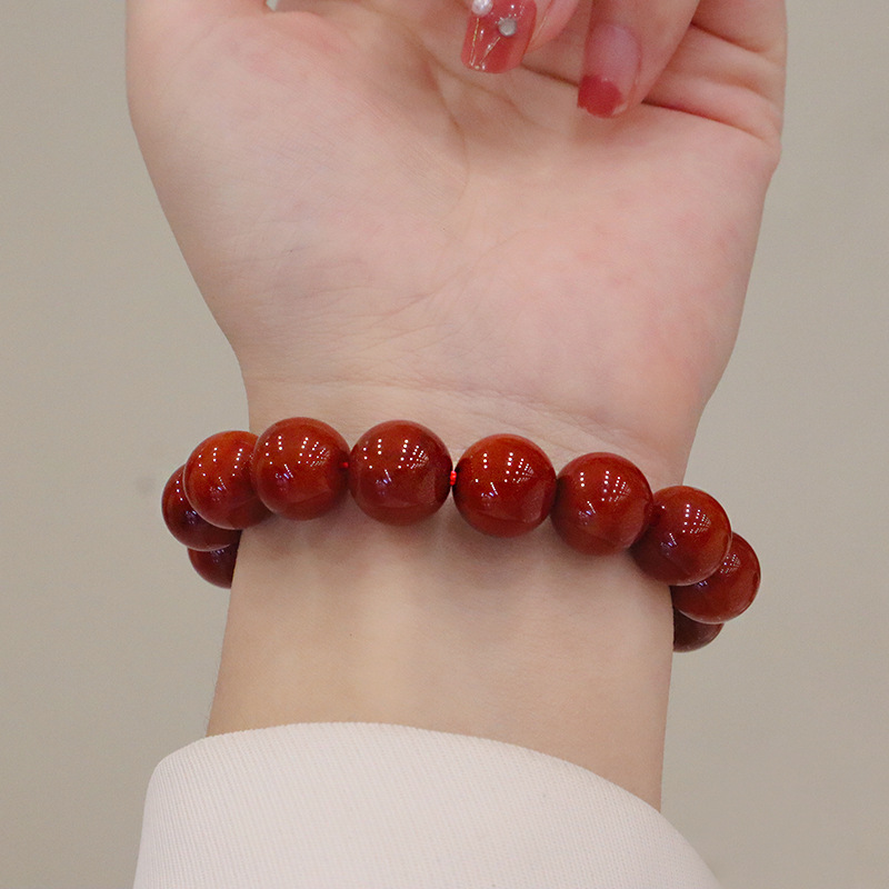Natural southern red agate round beads 14mm12mm persimmon red agate bracelet plain ring men's and women's bracelets wholesale