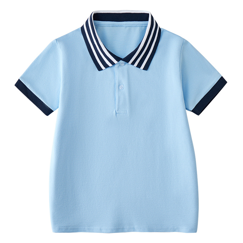 Picture of Summer Boys' Short-sleeved Polo Shirt School Uniform for Primary and Secondary School Students Children's White Lar T-shirt Girls' Graduation Class Dress