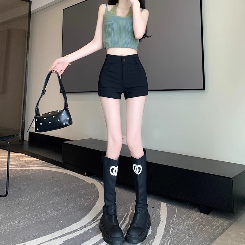 Black Sexy Spice Girl Casual Shorts Women's Spring and Autumn High Waist Slim-fit Outer Wear Boots Pants Elegant Korean-style Base Wide Leg Pants