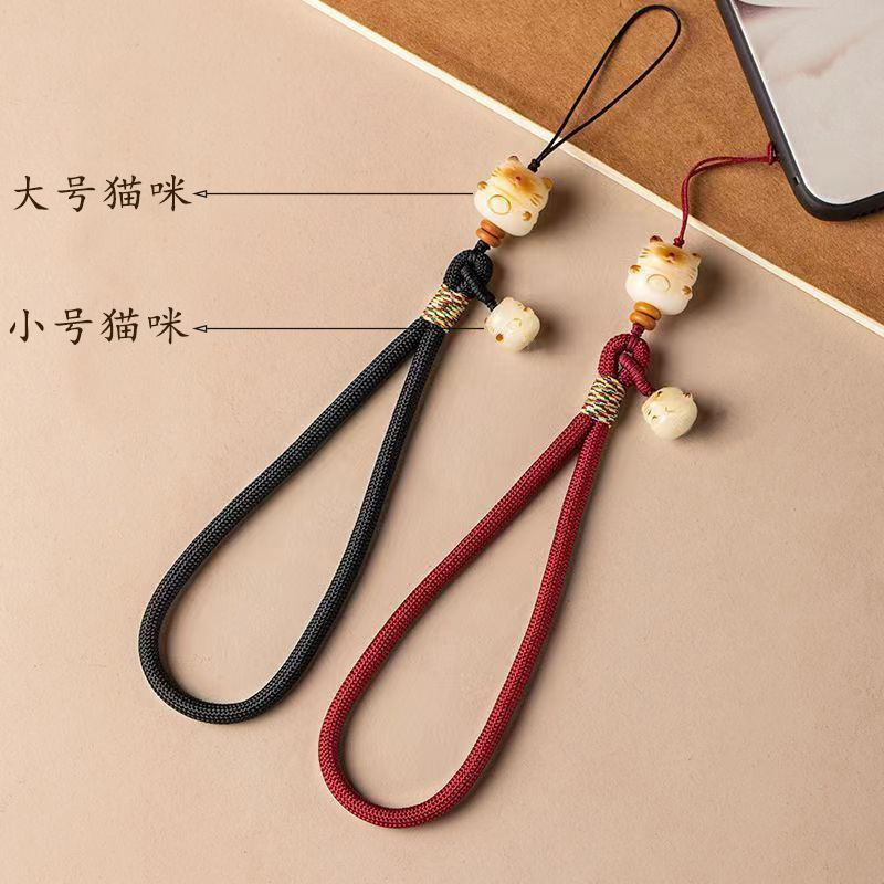 Picture of Cute Bodhi Lucky Cat Mobile Phone Chain Wrist Hanging Chain Pendant Pendant Exquisite Anti-loss Drop-resistant Mobile Phone Case Lanyard