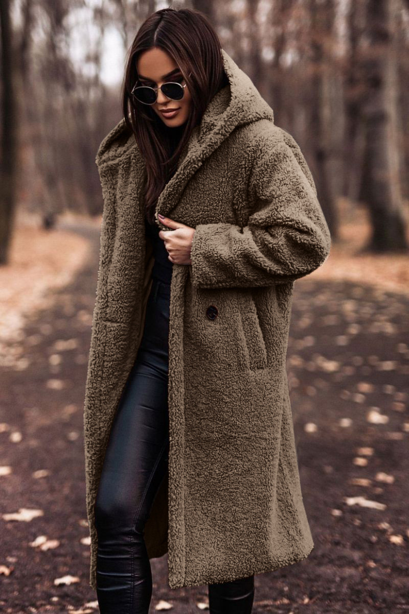Picture of in stock Amazon wish Cross-border Supply 2024 Fall/Winter Fashion Long Clear Color Long Sleeve Wool Women's Coat