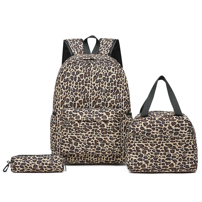 Picture of New Cross-border Combination Three-piece Set Leopard Print Casual Student Schoolbag Large Capacity Simple Backpack Lunch Bag Pen Bag