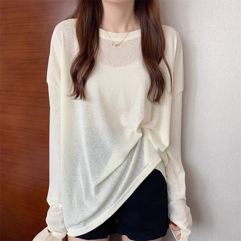Picture of Blouse for Fat mm Women Thin Summer Korean Style Lazy Style Long-Sleeved Blouse Large Size Versatile Sun Protection Loose Ice Silk Lazy Style
