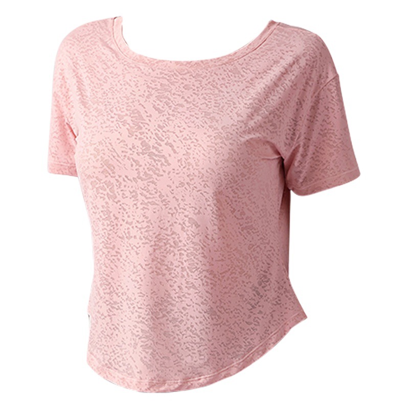 Pilates Training Clothing Summer Lightweight Sports Fitness Clothing Jacquard Slit Blouse Women's Short-sleeved Breathable Yoga Clothing Top