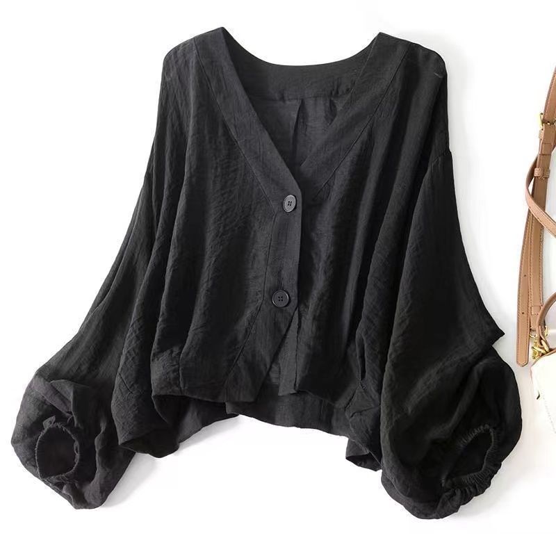 Picture of 2024 Summer Loose Lightweight Short Coat Women's Micro-transparent Flesh-hiding Sun-protective Shirt Casual Age-reducing Long-sleeved Shirt for Women