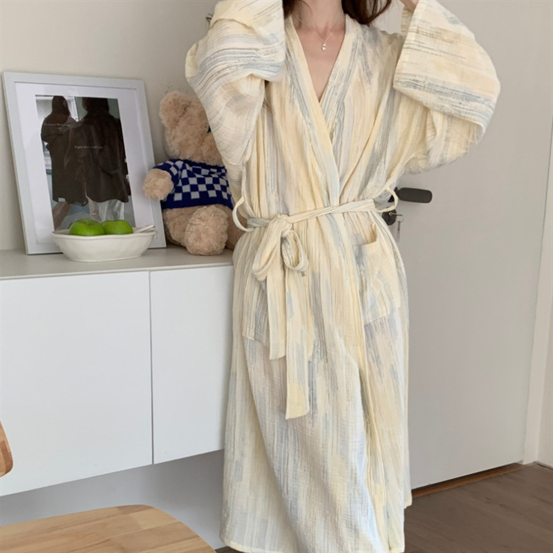 Picture of Korean Export Women's Ins Autum New Nightgown Elegant Home Wear Women's Breathable Loose Belt Long Bathrobe