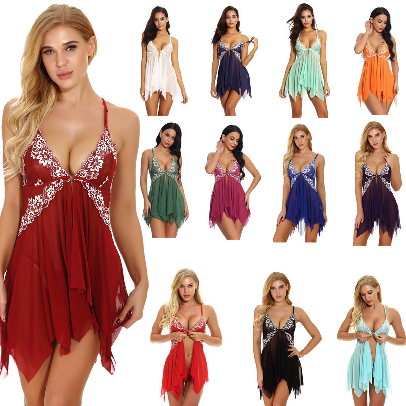 Cross-border Amazon Europe and the United States sexy lingerie women's irregular skirt lace strap large size pajamas a generation of hair