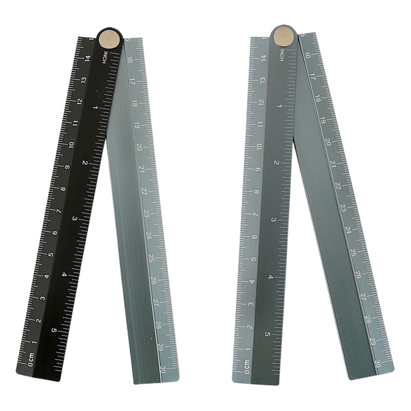 Folding Aluminum Ruler 30cm Colorful Aluminum Ruler Office Learning Stationery Metric and Inch Portable