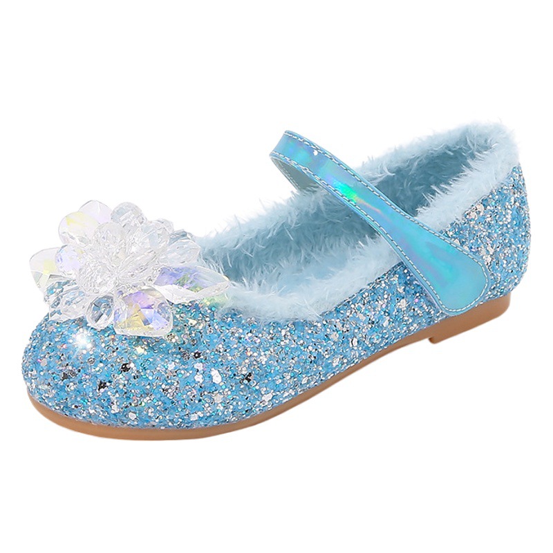 Picture of Girls' Cotton Shoes Children's Princess Shoes 2024 Spring New Fashion Warm Fur Aisha Crystal Small Leather Children's Shoes