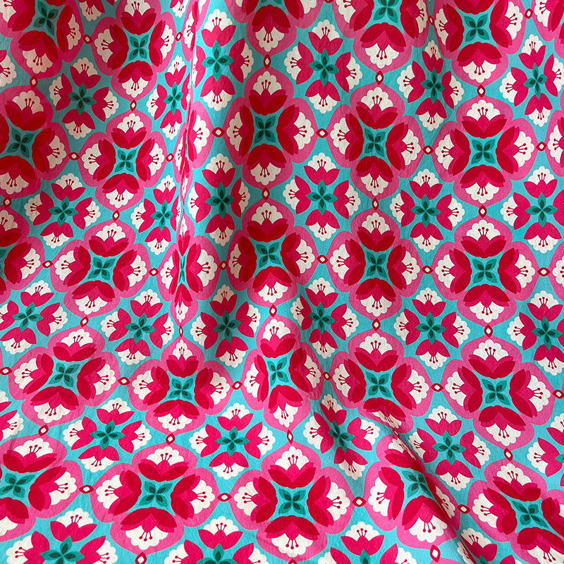 Red Diamond Quilted Cotton Fabric, New Chinese Style Digital Printed Fabric, Ethnic Style Cheongsam Dress Top, Han Dynasty Fabric
