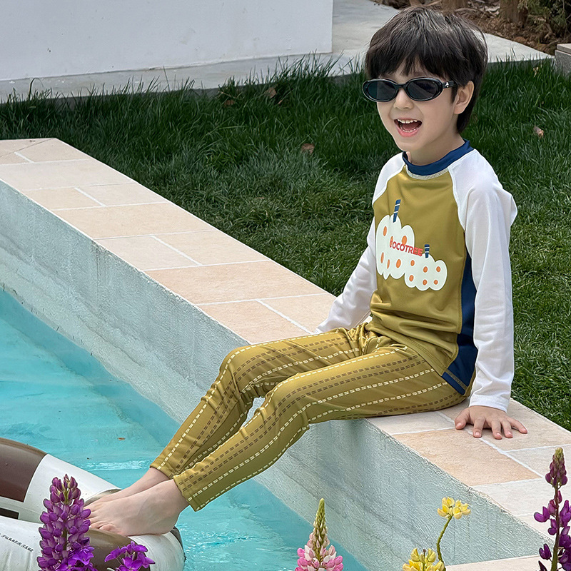 2025 New Kidsren's Swimsuit for Boys and Girls Split Long-Sleeved Pants Sun Protection Swimsuit Quick-Drying Hot Spring Vacation Suit