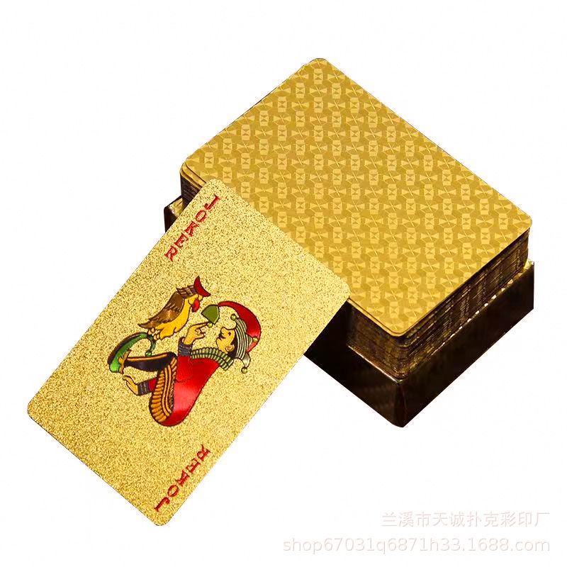 Picture of Gold Foil Black Gold Plastic Playing Cards in Stock Pet Waterproof and Wear-Resistant Douzhizhu Entertainment Chess and Card Board Game Wholesale Manufacturer