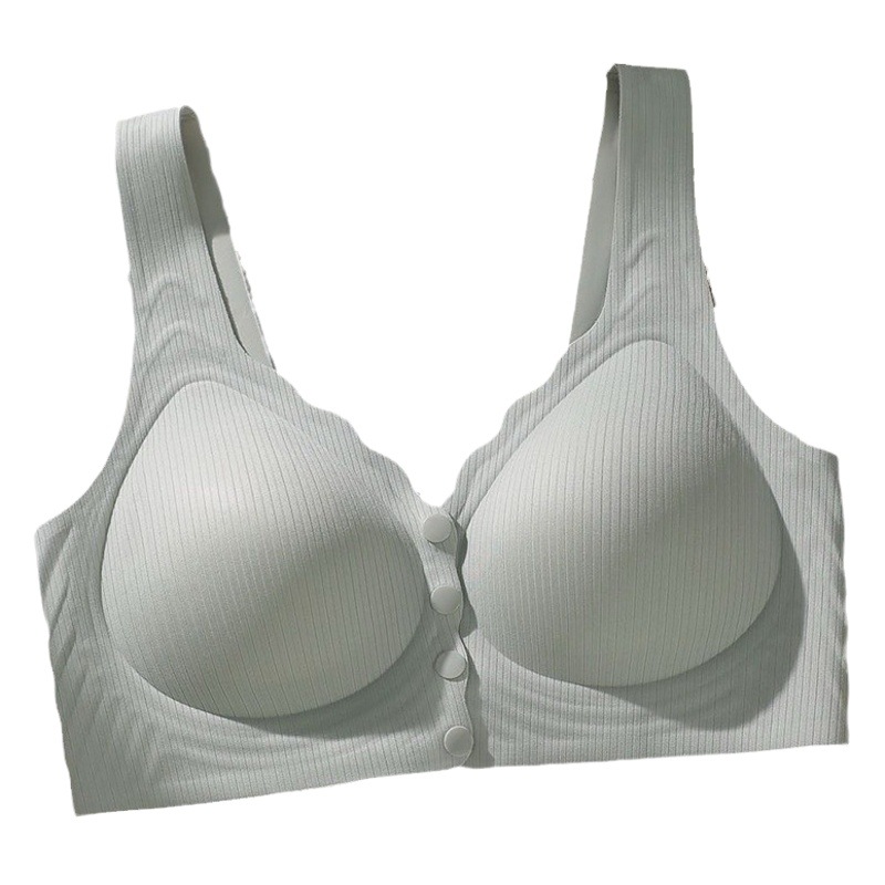 8085 Breathable Front Button Seamless Underwear Women's Thin Large Breast Showing Small Large Size Middle-Aged and Elderly Mom Plaid Wireless Bra