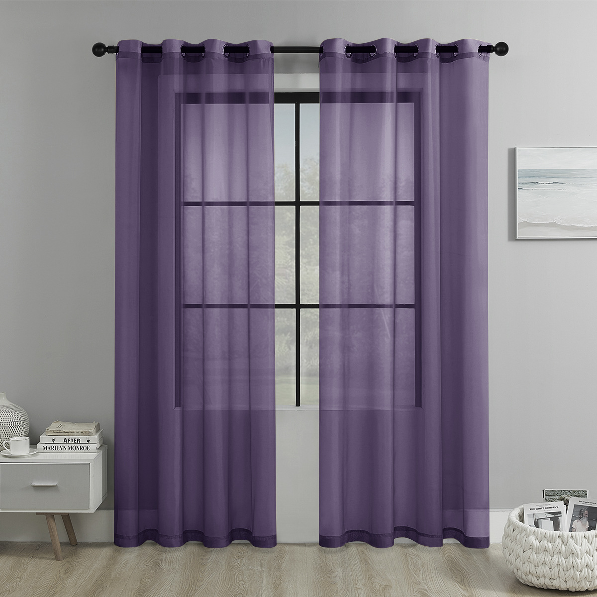 Picture of Cross-border Solid Color Perforated Trilon Semi-shading Curtain Screen Living Room Bay Window Balcony Decorative Window Screen SHEIN