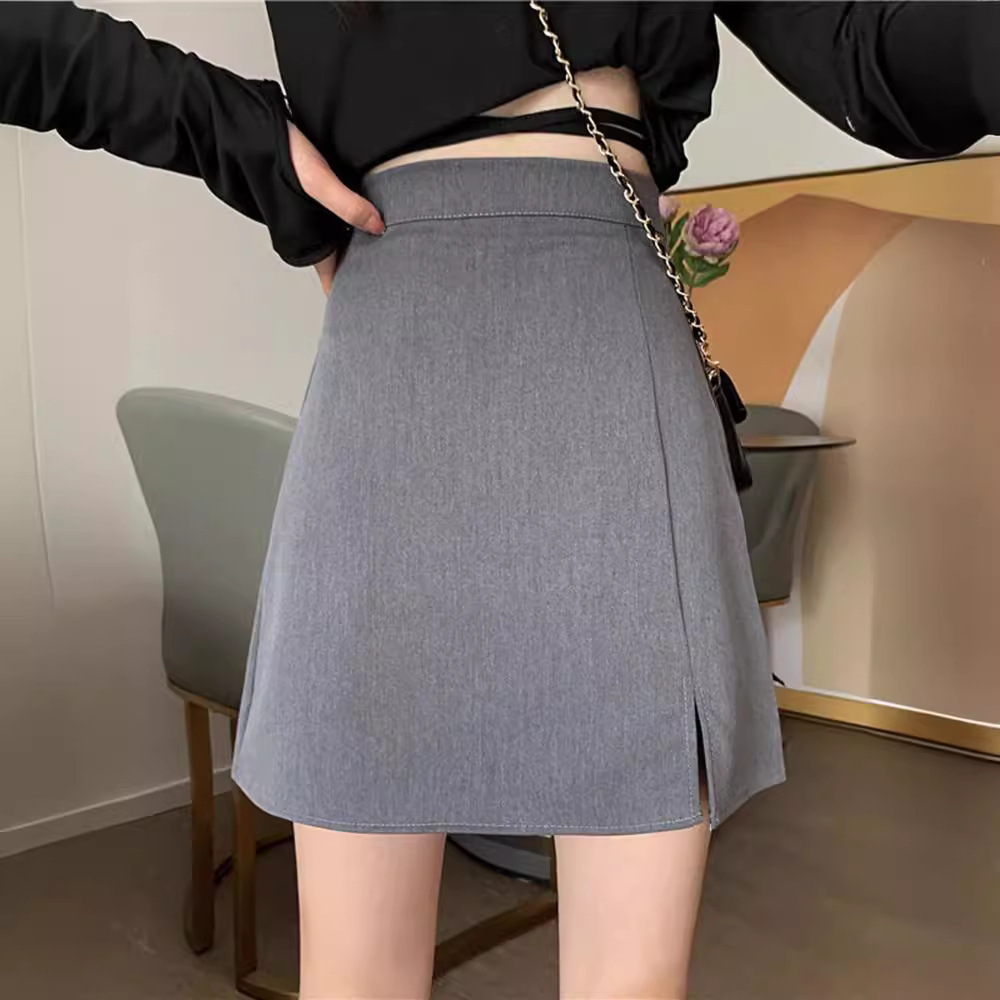 Picture of Black A- line Skirt Women's Spring and Autumn 2024 New Slimming High Waist Split Skirt Elegant Hip Skirt for Women