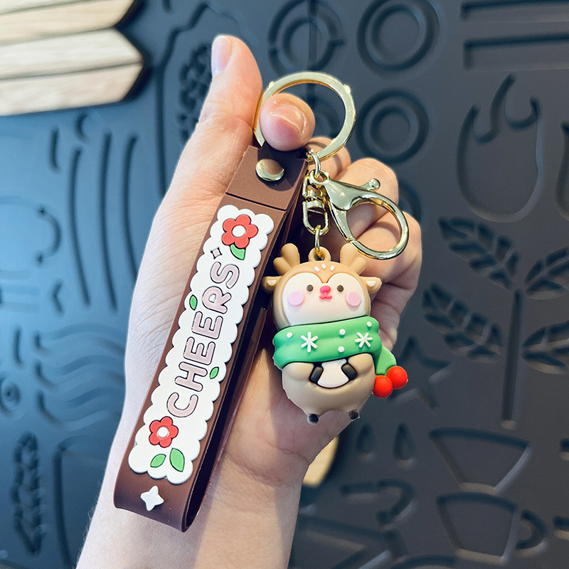 Picture of Cute Santa Claus keychain Christmas gift Christmas tree three-dimensional key chain Bell snowman elk wholesale