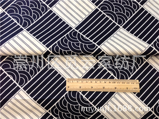 Picture of [Japanese style and wind] navy blue Xiangyun wave ripple cotton twill printing cotton fabric without fluorescent agent