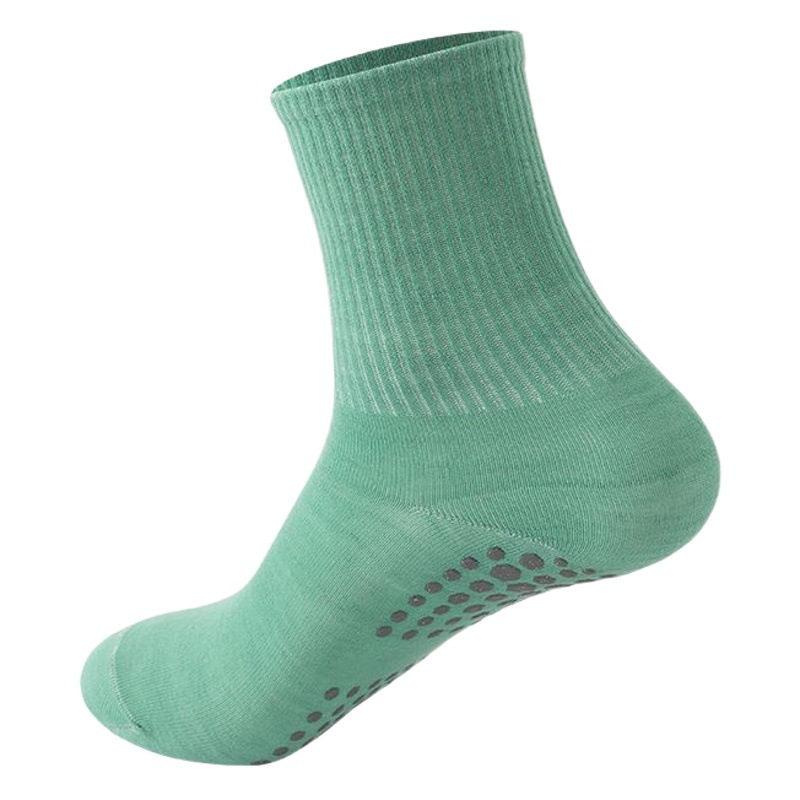 Professional Yoga Socks Silicone Bottom Non-Slip Aerobics Sports Mid-Calf Socks Pure Color Cotton Socks Women's Indoor Fitness Trampoline Dance