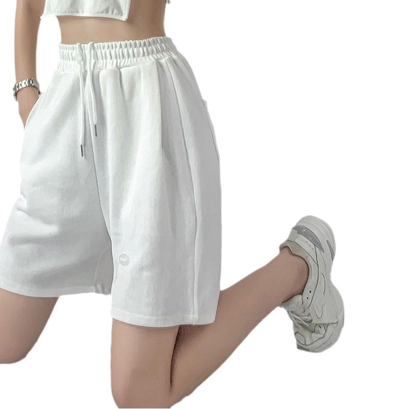 Ins Trendy Loose Straight Middle Pants Sports Waffe Shorts Women's Summer Hot Girl High Waist Casual Wide Leg Pants
