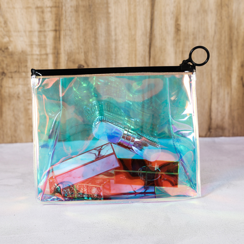 pvc laser magic color cosmetics zipper bag color translucent pvc cosmetics stationery waterproof bag