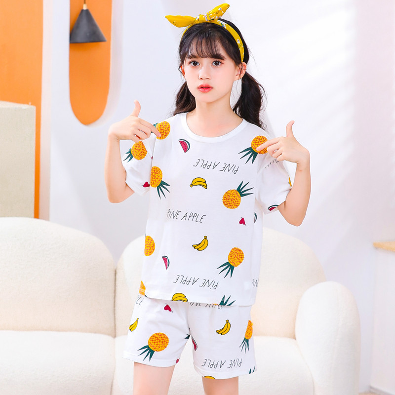 Picture of 2024 New Kidsren's Summer Short-Sleeved Suit Home Clothes Pajamas Pure Cotton Thin Air-Conditioned Clothes Princess Girls Baby
