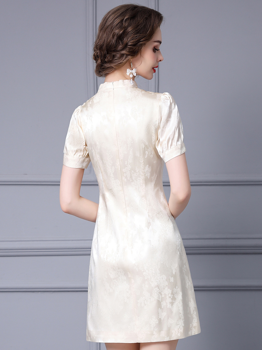 Picture of Zhili's Best Friend Improved Cheongsam Dress Stand Collar Plate Button Jacquard A-Line Dress Short Summer 2025 New Style