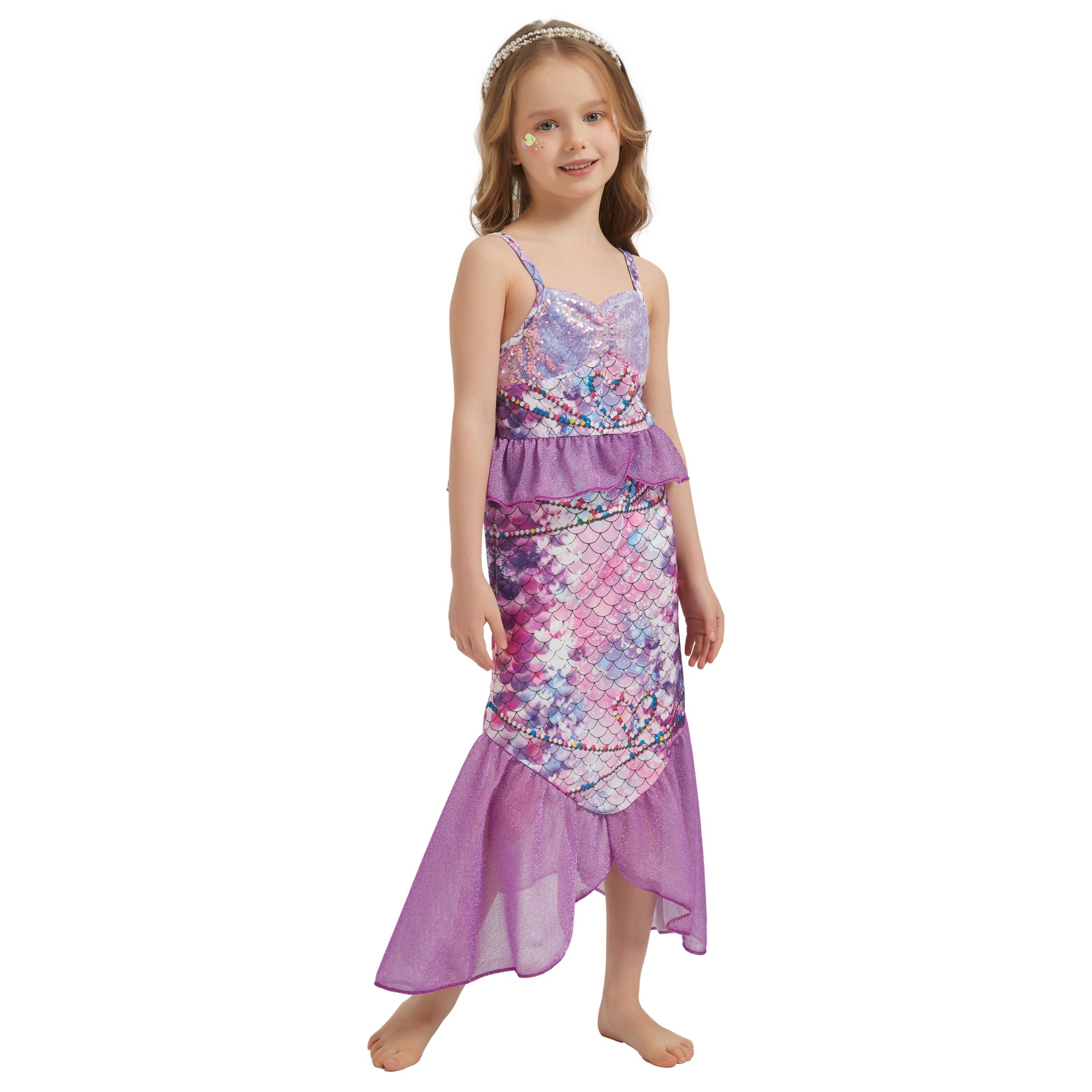 Picture of Cross-Border Foreign Trade Girls Mermaid Sequin Dress Children's Fashionable Sleeveless Mermaid Princess Dress Fishtail Long Dress