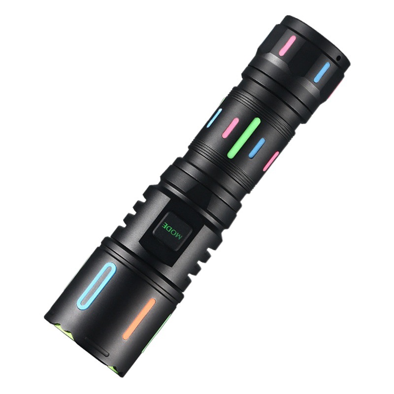 Cross-border new pailide strong light flashlight fluorescent color bar telescopic zoom aluminum alloy long-range white laser flashlight