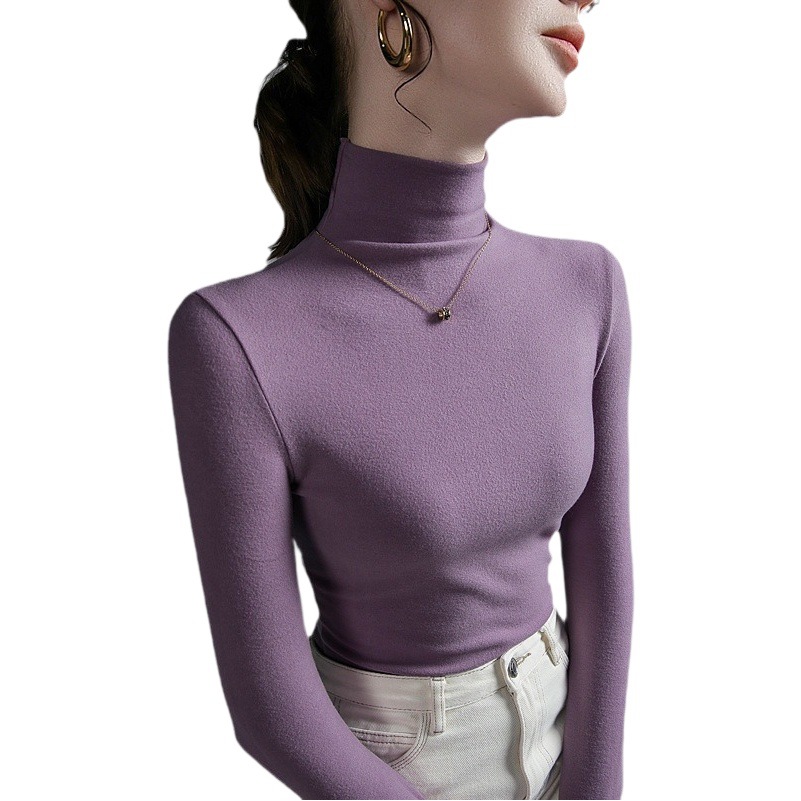 German velvet bottoming shirt women's autumn and winter new all-match solid color high collar long sleeve double-sided velvet inner foreign style top