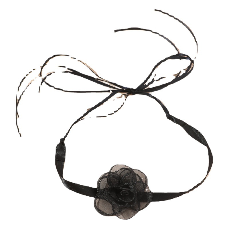 Collar Women's Neck Belt Lace Black Vintage Necklace Light Luxury Niche Design Sense Camellia Flower Strap Clavicle Chain