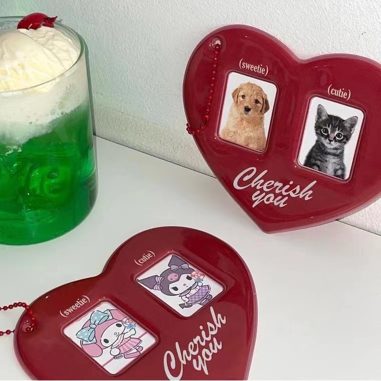 Picture of Ins Red Love ID Card Photo Aidou Big Head Sticker Couple Card Case Pendant Keychain Hanging Chain Decoration